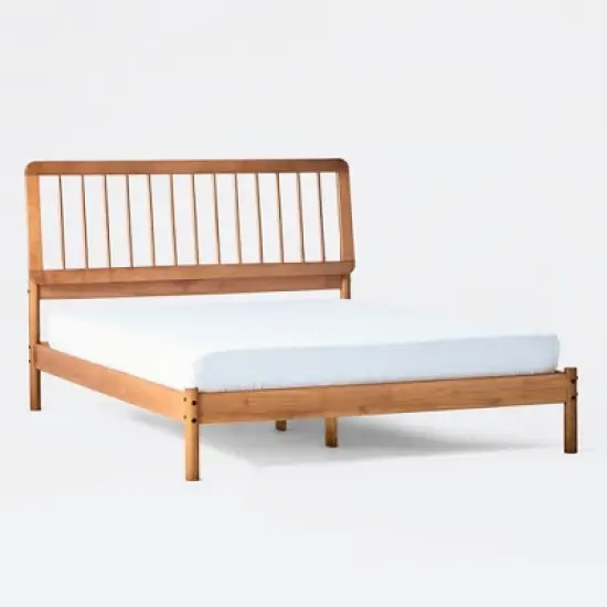 Saracina Home Queen MidCentury Modern Solid Wood Bed with Framed Spindle Headboard image {12}