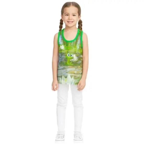 Masha and the Bear Frog on a Lilypad Tank Top, Full Print Lake Scenery, Machine Washable Cotton - Toddler image {2}