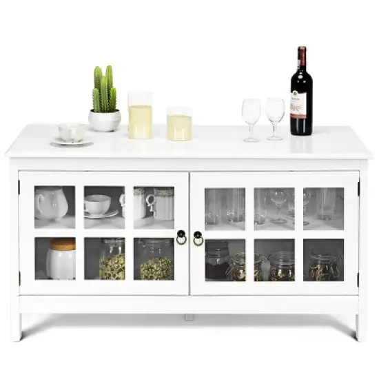 50''TV Stand Modern Wood Storage Console Entertainment Center w/ 2 Doors White image {5}