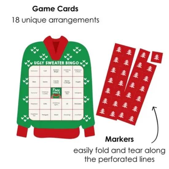 Big Dot of Happiness Ugly Sweater - Bar Bingo Cards and Markers - Holiday and Christmas Party Shaped Bingo Game - Set of 18 image {2}