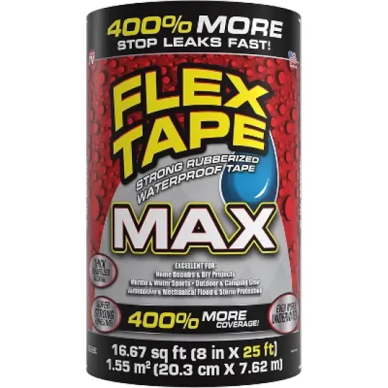 Flex Tape, MAX, 8 in x 25 ft, Black, Original Thick Flexible Rubberized Waterproof Tape image {5}