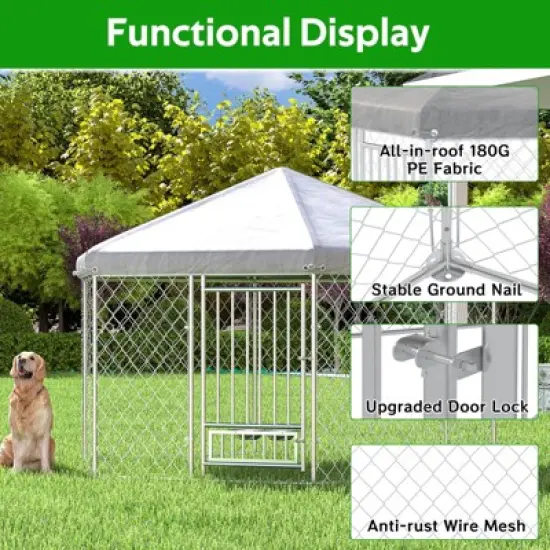 EROMMY 6' x 9' Large Outdoor Dog Kennel Hexagonal Design with Roof image {5}