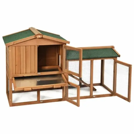 Costway 58'' Wooden Rabbit Hutch Large Chicken Coop Weatherproof Indoor Outdoor Use image {5}