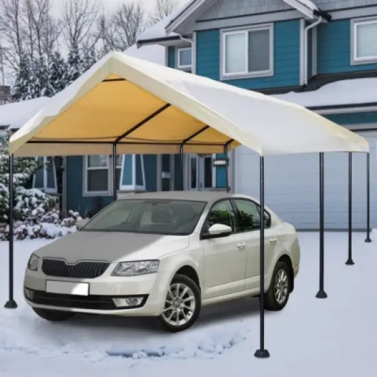 Caravan Canopy Mega Domain Carport with Waterproof Polyethylene Top, Durable Steel Frame, Compression Lock, and Easy Assembly, 10 by 20 Feet, Tan image {3}