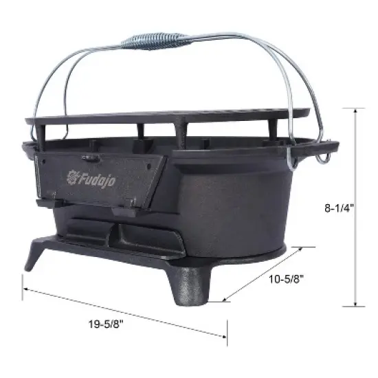 Oval Cast Iron Grill Outdoor, Portable Charcoal Grill and Tabletop Cast Iron Skillet image {6}