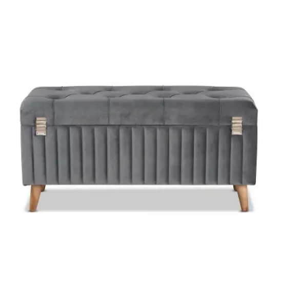 Hanley Velvet Fabric Upholstered and Wood Storage Ottoman - Baxton Studio image {4}