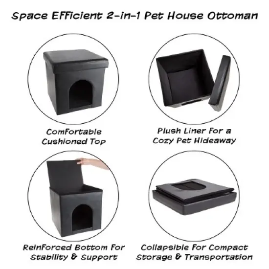 Pet Adobe Multipurpose Pet House Ottoman &ndash; 15" x 15" x 15", Black image {2}
