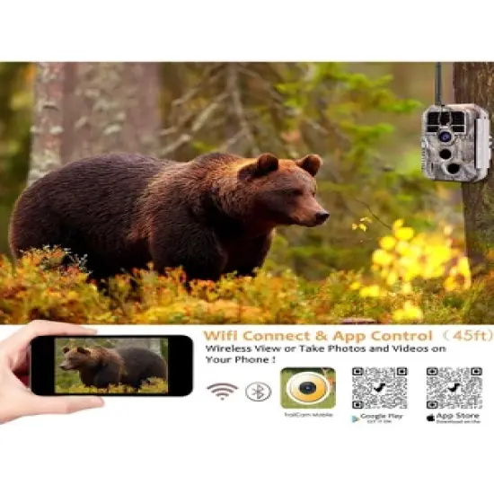 BlazeVideo 32MP 1296P Bluetooth Waterproof WiFi Trail Photo/Video Camera, Night Vision, Time Lapse, Motion Activated for Hunting, Home Security image {1}