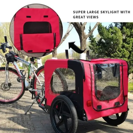 Foldable Dog Bike Trailers, Pet Bike Trailer With 16 Inch Wheels, Safety Reflectors And Flag, Internal Leash, Waterproof Mesh Dog Bike Trailer image {12}
