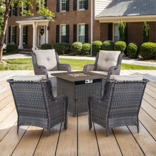 POCASSY 5-Piece Patio Furniture Set with Fire Pit Table, Outdoor Seating Set with 50000 BTU Fire Pit, All-Weather Wicker Patio Bent Armchair image {11}