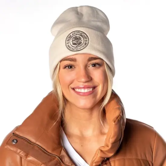 Schitt's Creek Rose Apothecary Handcrafted With Care Beanie Skull Cap Hat Off-White image {1}