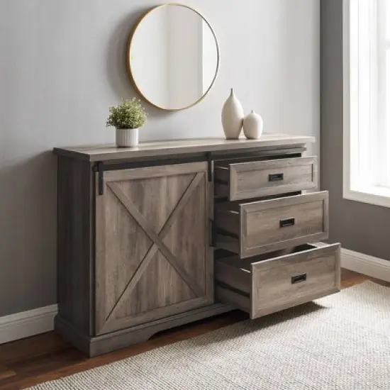 Orson Transitional Sliding X Barn Door Sideboard with 3 Drawers - Saracina Home image {4}