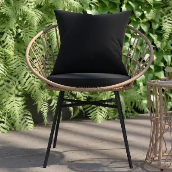 Emma and Oliver 3 Piece Boho Patio Set - Faux Rattan Rope Papasan Style Chairs with Cushions and Glass Topped Side Table image {7}