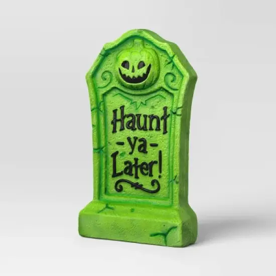 21" 'Haunt-ya-Later!' Plastic Glow Tombstones Halloween Decorative Prop Neon Green - Hyde and EEK! Boutique&trade; image {2}
