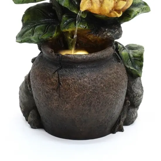 LuxenHome 28 Inch Outdoor Water Fountain, Owl and Sunflower Cascading Waterfall Fountain Outdoor and Indoor with LED Lights Brown image {7}