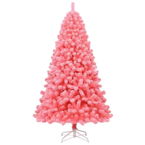 Costway 4.5/6.5/7.5 ft Snow Flocked Hinged Artificial Christmas Tree w/ Metal Stand Pink image {11}
