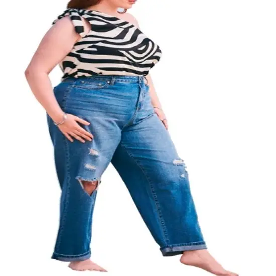 ELOQUII Women&rsquo;s Plus Size Knee Destruction Jean image {1}