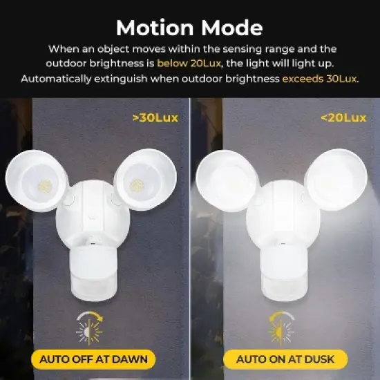 R.W.FLAME LED Flood Motion Sensor Outdoor Lights, 24W 1800LM 5000K IP54 Waterproof, 5 Lighting Modes, 4 Lighting Durations, 3 Detection Distances image {5}