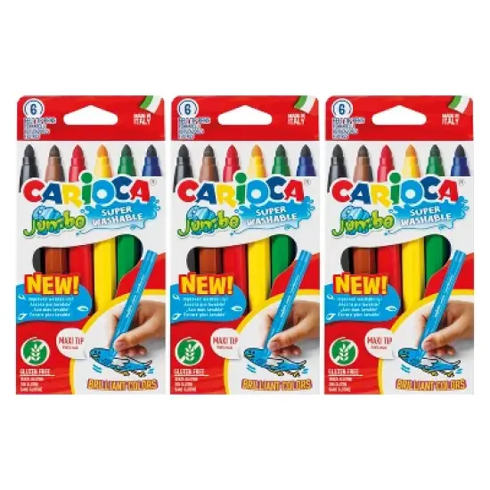 CARIOCA Jumbo Maxi Tip Washable Felt Tip Pens, 6 Per Pack, 3 Packs image {3}