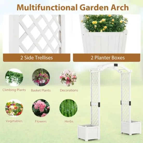 Tangkula Garden Arbor w/ Planter Wooden Planter Arch w/ Trellis White image {4}