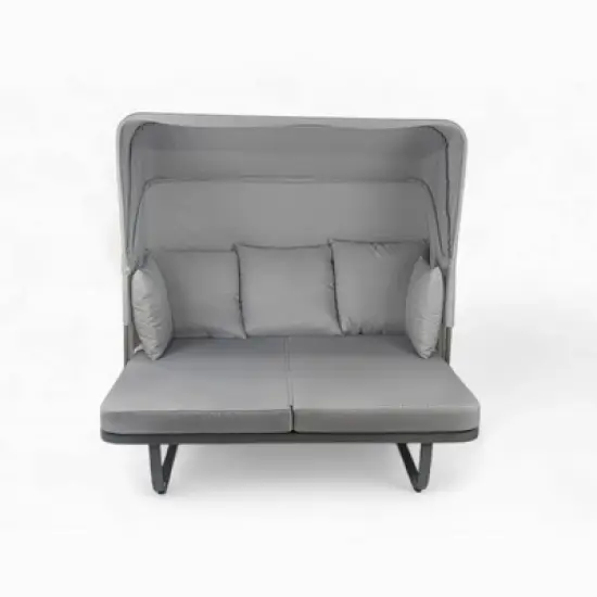 DSVIMOY Outdoor Patio Daybed, Rattan Daybed Outdoor Sunbed with Detachable Pillows for Patio, Backyard, Pool, Grey, 57"*59.5"*57.5" image {3}