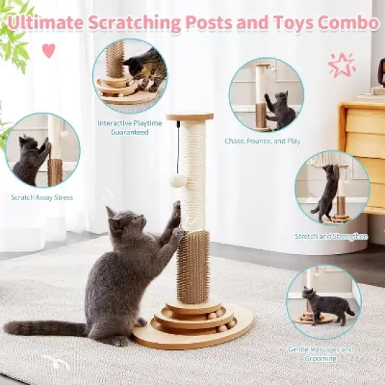 QuestaPack Cat Scratching Post, 23" Tall Sisal Cat Scratcher Post with Cat Self Groomer image {8}