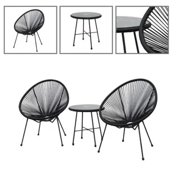 Sassio 3pc Hand-Woven Conversation Patio Set - Black - DUKAP image {3}