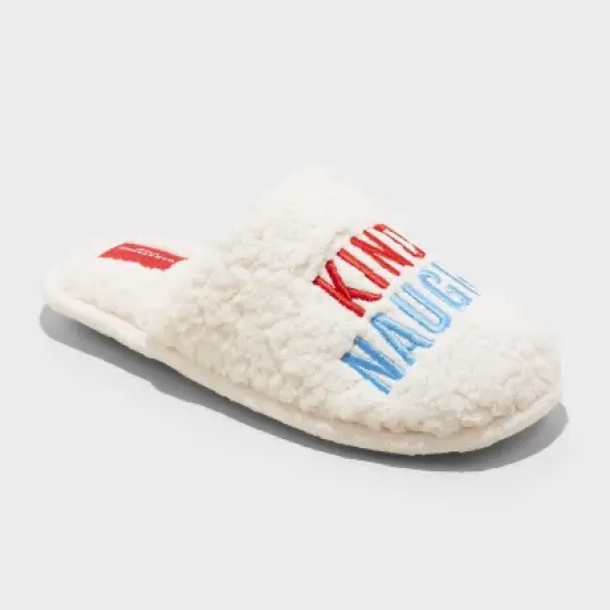 Women's Holiday Kinda Naughty Kinda Nice Scuff Slippers - Wondershop&trade; Cream image {2}