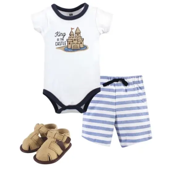 Hudson Baby Infant Boy Cotton Bodysuit, Shorts and Shoe 3pc Set, Sandcastle image {4}