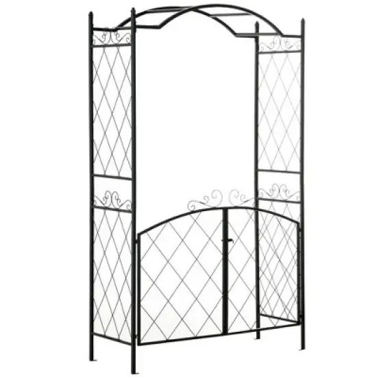Resenkos Garden Arch Plant Support Trellis,85" Garden Arch Arbor, Metal Arch Trellis with Gate, Black image {7}