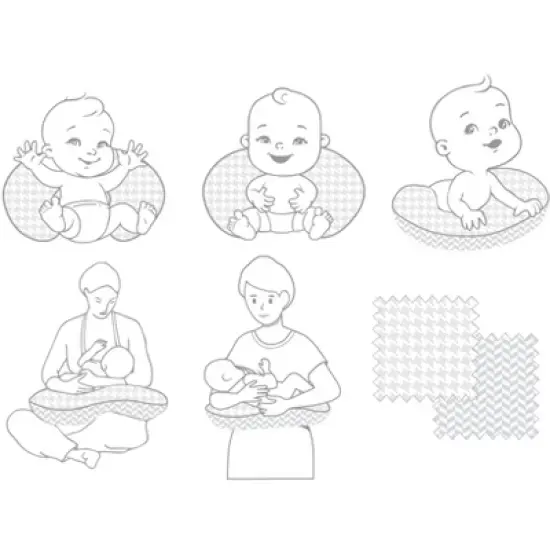 Bacati - 3 pc Houndstooth/Herringbone Gray Muslin Hugster Feeding & Infant Support Nursing Pillow with 2 removable zippered covers  image {4}