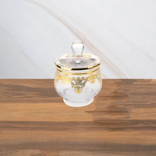 Classic Touch Glass Sugar Bowl with 24k Gold Artwork image {2}