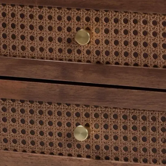 Baxton Studio Alyssa Wood 2 Drawer Nightstand Woven with Rattan Walnut Brown image {4}