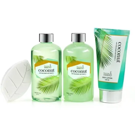 Coconut Bath Gift Set in Wood Round Holder image {1}