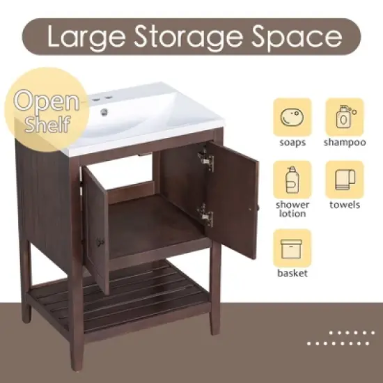 24" Modern Stylish Bathroom Vanity with Porcelain Sink and Open Shelves - ModernLuxe image {6}