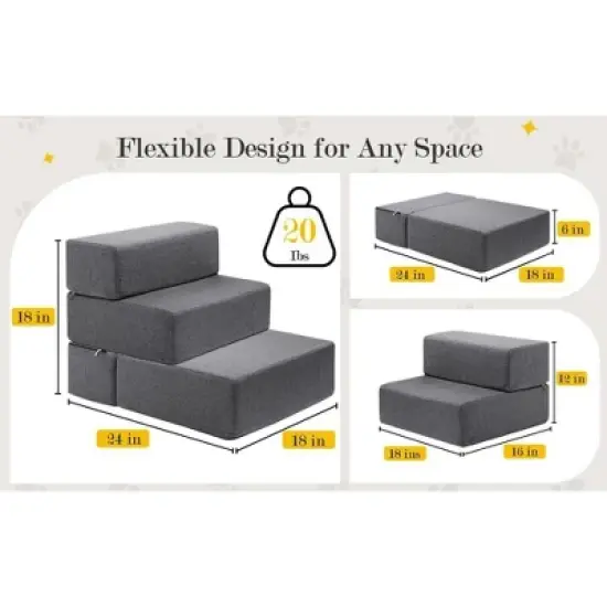 MaseiKar Dog Stairs Ramp for Beds and Sofas, Foldable Modular Pet Steps for Small Dogs, Non-Slip Durable Design with Washable Cover Gray image {6}