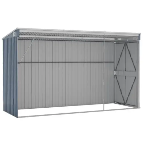 vidaXL Storage Shed Wall-mounted Garden Shed for Backyard Galvanized Steel - Gray 46.5" x 113.4" x 70.1" image {5}