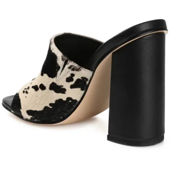 Journee Signature Womens Genuine Leather Deena Slip On Block Heel Open Square Toe Sandals image {6}