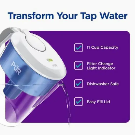 PUR 11 Cup Water Filtration Pitcher - Blue/White: BPA-Free, Filters Chlorine & Mercury, 40-Gallon Purifier, PUR Filter Compatible image {2}