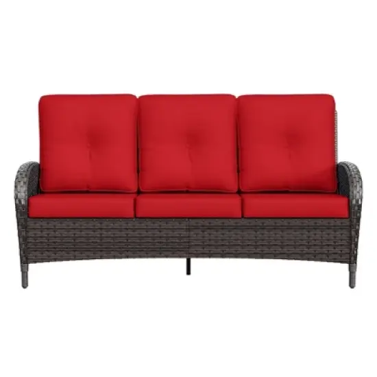 UPTIOT 3-seat Outdoor Rattan Sofa With Cushions image {9}