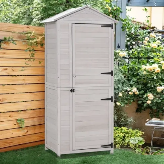 WELLFOR 155 gal 3 Shelf Wood Tool Organizer Deck Box Light Gray image {7}