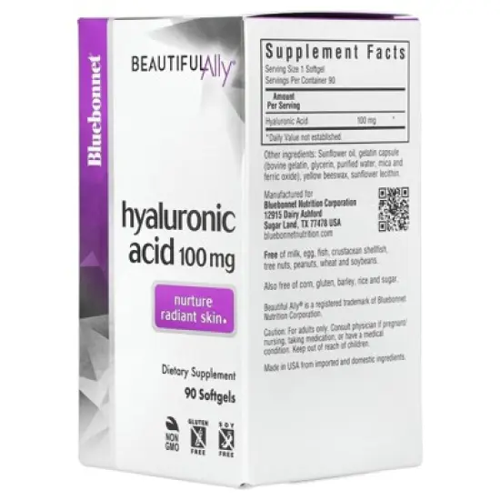 Bluebonnet Nutrition Beautiful Ally, Hyaluronic Acid, 100 mg, 90 Softgels image {4}