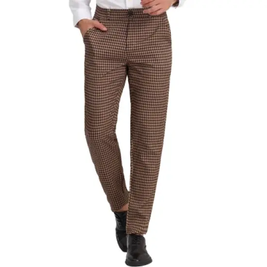 Lars Amadeus Men's Casual Geometric Printed Color Block Flat Front Dress Pants image {8}