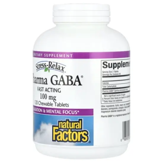 Natural Factors Stress-Relax&reg;, Pharma GABA&reg;, 100 mg, 120 Chewable Tablets image {2}