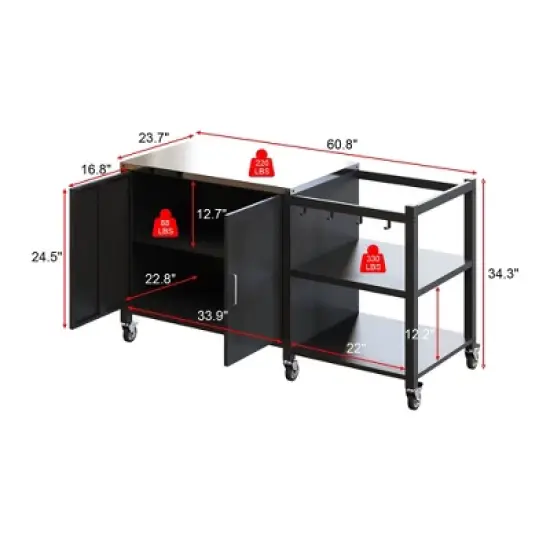 FUFU&GAGA Outdoor Serving Carts Grill Prep Station Lockable Wheels Stainless Steel Outdoor Kitchen BBQ Grill Table Bar Cart image {7}