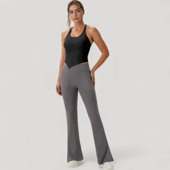 Anna-Kaci Active Women's Scoop Neck Racerback Tank Top with Handkerchief Hem and Built-In Shelf Bra for Low Impact Activity image {5}