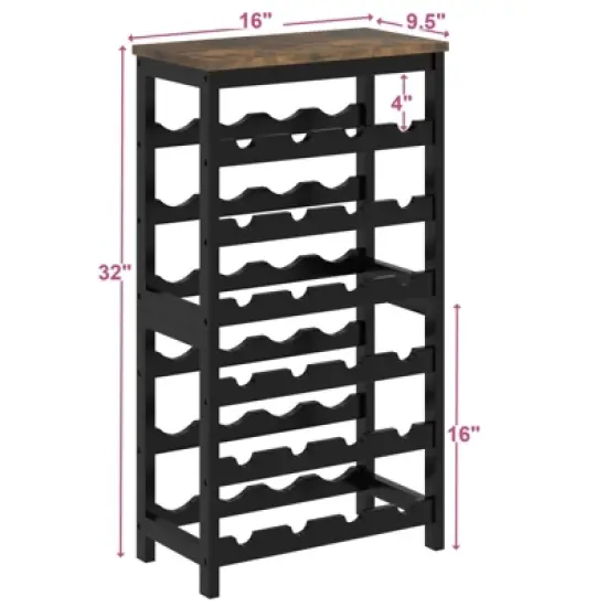 Itopfox 6-Tier Bamboo Wine Rack Freestanding Floor, 24 Bottles Wine Storage Shelves with Table Top, Stackable Display for Kitchen, Bar Rustic Brown image {5}