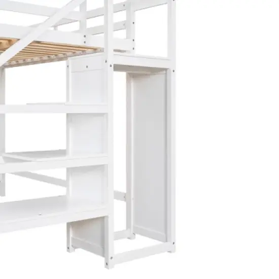 Full Size Loft Bed With Built-in Storage Wardrobe And Stairs-ModernLuxe image {10}