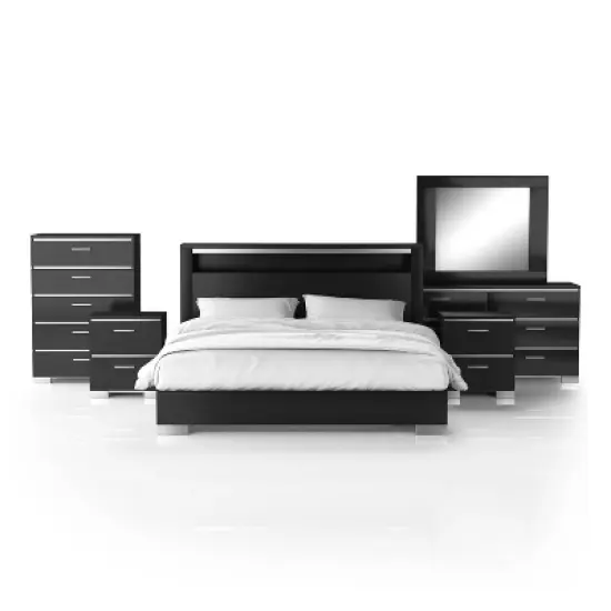 6pc Shorehaven Bedroom Set with 2 Nightstands Black/Chrome - miBasics image {9}