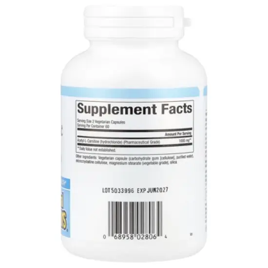 Natural Factors Acetyl-L-Carnitine, 500 mg, 120 Vegetarian Capsules image {1}
